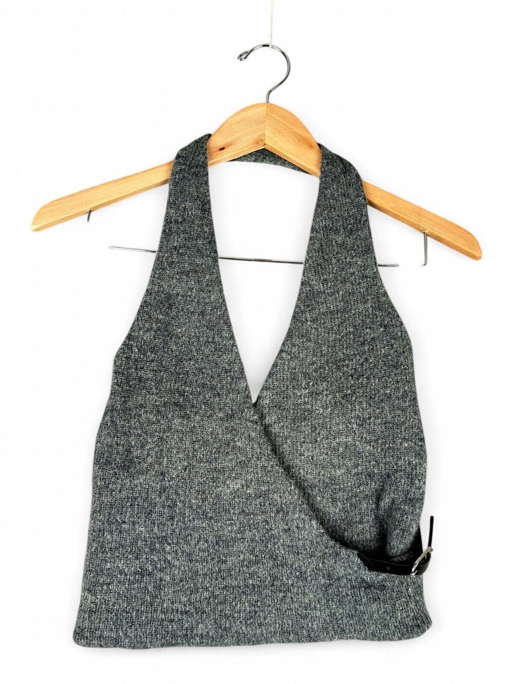 Zara Gray Knit Halter Wrap Top with Buckle S